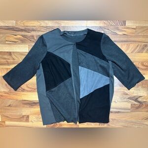 Ming Wang 0X Colorblock Knit Jacket Black Gray 3/4 Sleeve Open Front